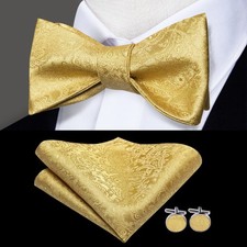 Mens Bowtie Selftied Gold Paisley Floral Bow Tie Set Wedding Formal Casual Gift