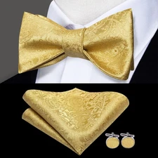 Mens Bowtie Selftied Gold Paisley Floral Bow Tie Set Wedding Formal Casual Gift