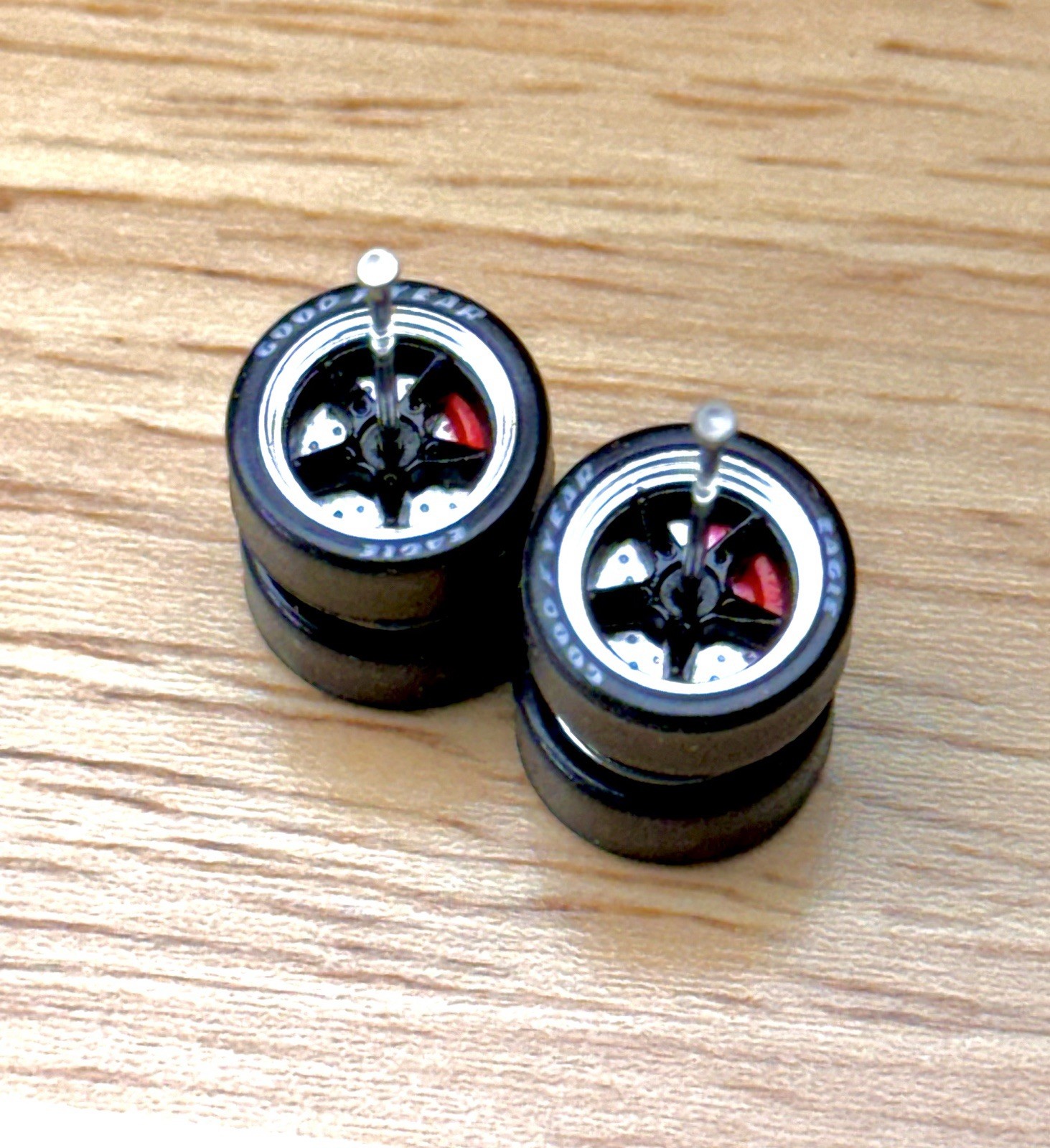 NEW 1/64 Scale Alloy Wheels Rubber Tires BLK N Chrome (1 Set) For 83 Silverado