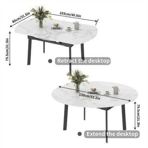 Extendable Marble Dining Table for 4-8 Person Steel Legs Professional Furniture - Picture 39 of 48