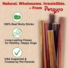 PETPURO 6" USA Thin Bully Sticks for Dogs – Natural Single-Ingredient Beef Chews