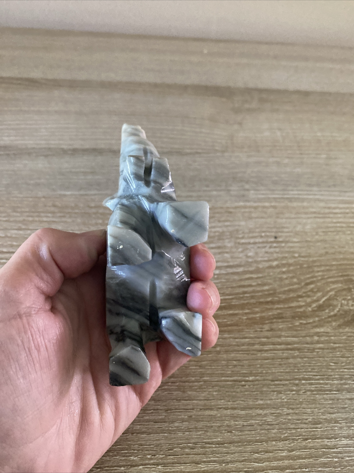 SMALL GRAY AND BLACK MARBLE / STONE ELEPHANT STATUETTE / FIGURINE