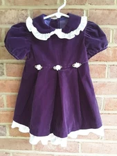 Vintage Girls Velvety Plum Dress Satin Trim Brooke Lindsay 24 mos USA made