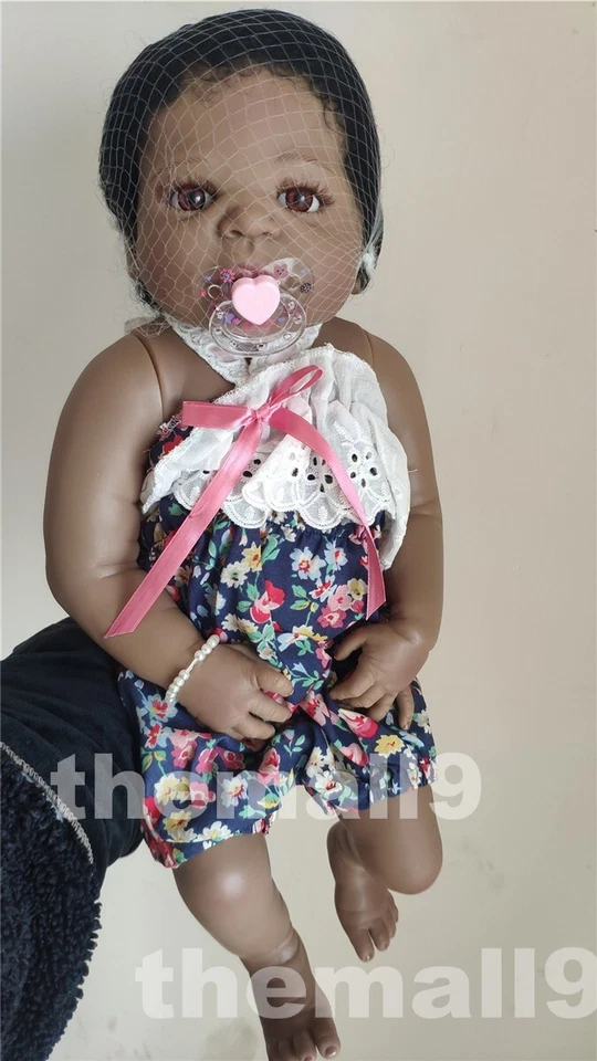 Кукла 22 дюйма Reborn Baby Girl винил силикон афроамериканская черная ванна на все тело - Изображение 2 из 3
