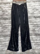 4 Free People Black Crushed Velvety Dress Wide Leg Pants Gold Pipe Trim Button