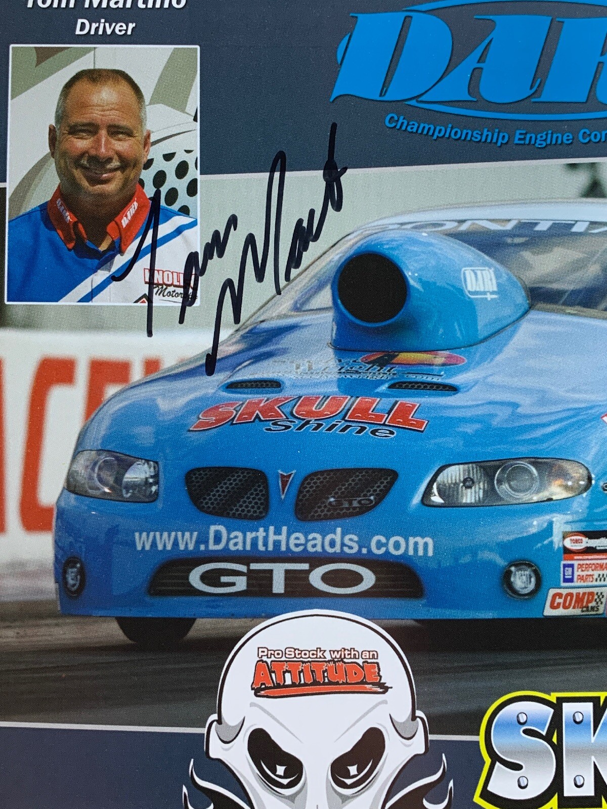 Signed Skull Gear GTO Tom Martino & Richard Maskin NHRA Photo Card 8 X
