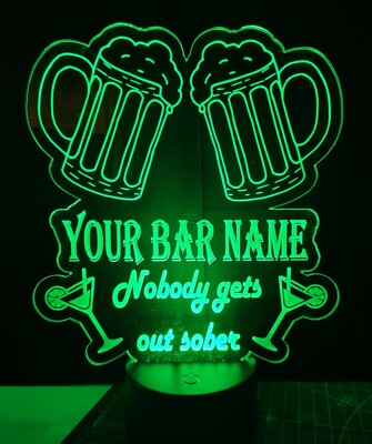 personalisiertes Mancave LED Bar Schild offen mit Ihrem Leuchtbar Namen oder Pub Neon