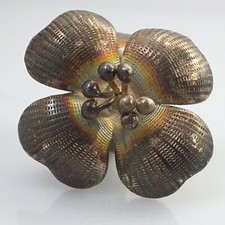 Vintage 925 Sterling Silver Flower Ring Adjustable Band Size 7.25 Jewelry