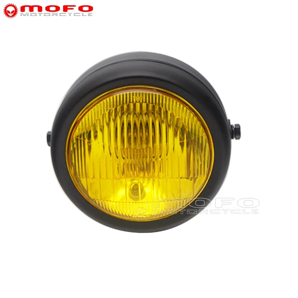 Motorcycle Retro Round Headlight Amber Lens For Harley Honda Suzuki Cafe Racer - Image 4 of 4