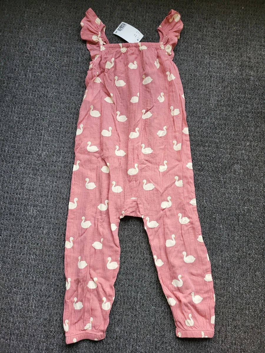 Girls H M Age 3 4 Pink Jumpsuit with Baby Swans New With Tags BNWT