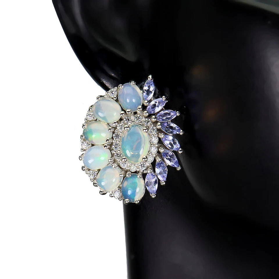 Argento Sterling 925 Orecchini Ovale Opale Di Fuoco 7x5mm Gemma Pietra Naturale - Immagine 2 di 4