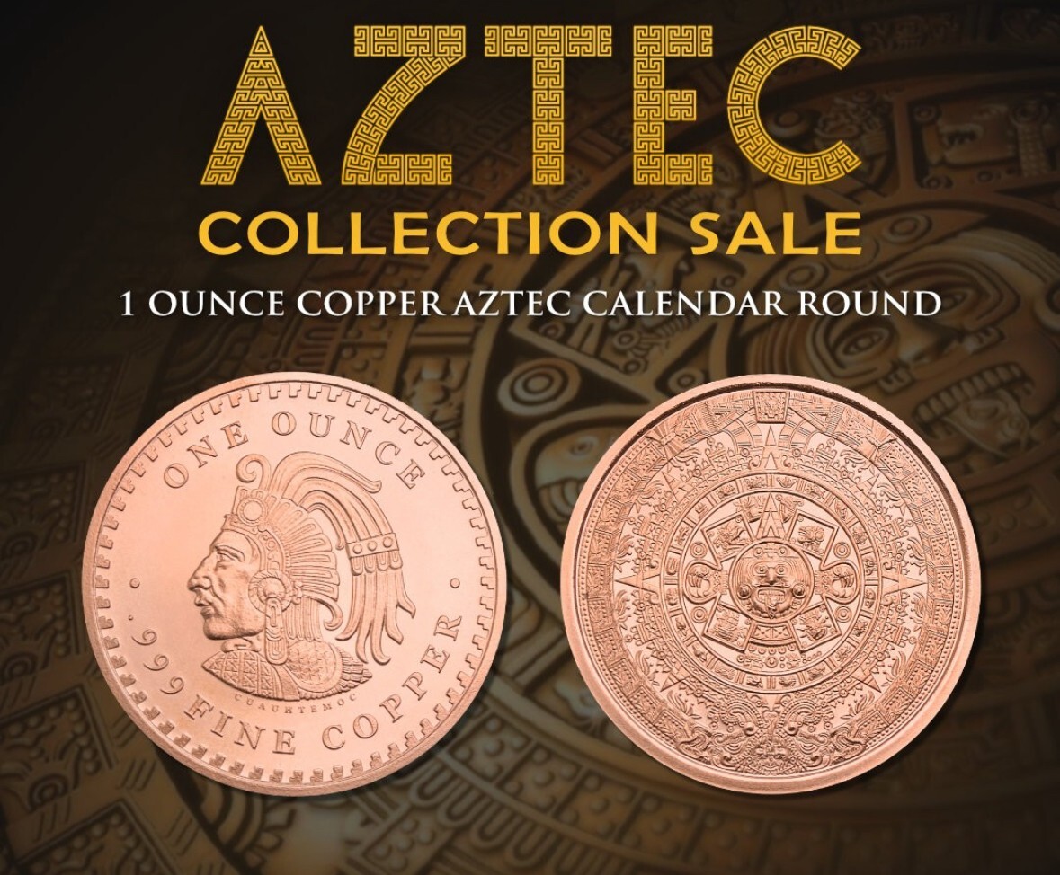 1 oz Aztec Calendar Round .999 Fine COPPER round Mexico Mayan