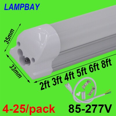 LED Tube Light 2ft 3ft 4ft 5ft 6ft 8ft T8 Integrated Bulb Fixture Linear Lamp