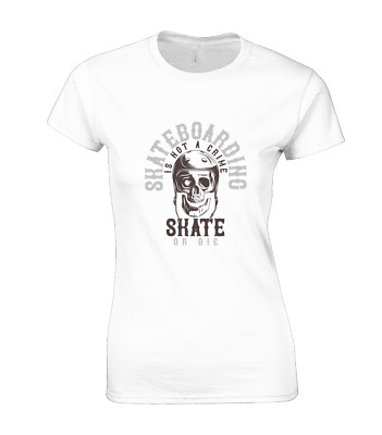 SKATE OR DIE DAMEN T-SHIRT SKATEBOARD SKATER DESIGN KLEIDUNG COOL TOP GESCHENKIDEE