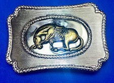 Western Rodeo Horse In Saddle At End Of The Trail Vintage Two Tone Belt Buckle