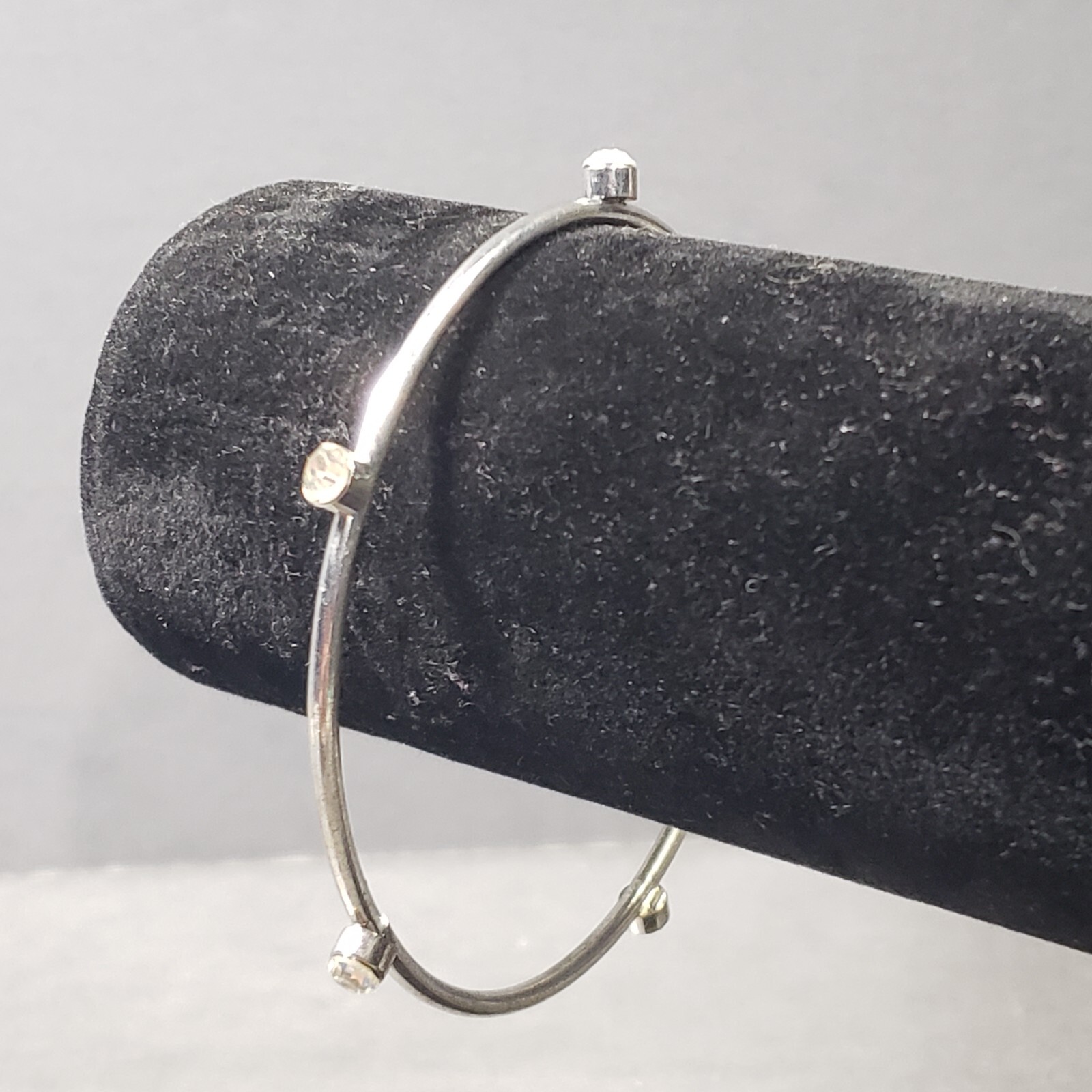 Bangle Bracelet Silver Tone Rhinestones Retro Statement Modernist Boho 9