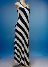 Elan Women's Maxi Dress Sleeveless Stretch Stripes White/Black Size S