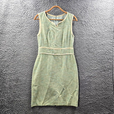 Jigsaw Womens Pencil Dress Size 10 Green Cream Tweed Sleeveless Sweetheart Neck