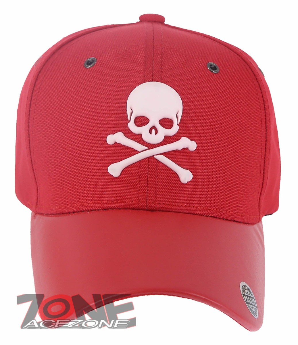 NEW! SKELETON PIRATE FAUX LEATHER VISOR BASEBALL CAP HAT RED | eBay