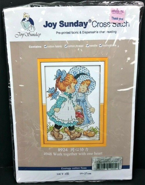 Joy Sunday Cross Stitch PrePrinted Fabric Work Together With One Heart 4948 eBay