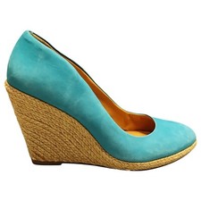Schutz Espadrille Wedges Heels Womens US 10 Tan Green Suede Upper Rubber Sole