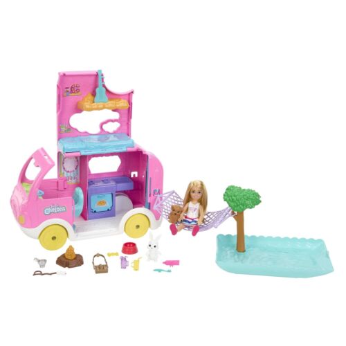 Barbie Camper, Chelsea 2-in-1 Playset with Small Doll, 2 Pets & 15 Accessories,  - Afbeelding 1 van 5
