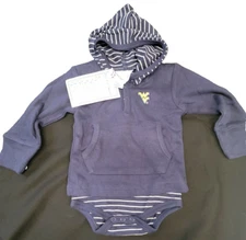 West Virginia Newborn Infant Striped Hooded Creeper Sweatshirt 0-3 Months NEW