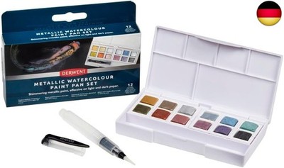 Derwent Metallic Aquarellfarben-Set, 12-teiliges Set, halbe Farbnäpfchen-Größe, 