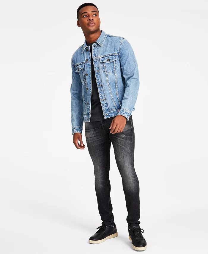 Guess Мужская джинсовая куртка с заклепками Dillon Floyd Blue-Средний цвет