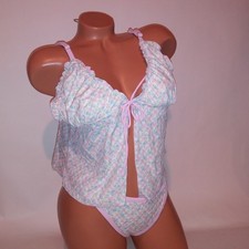 Victoria Secret PINK Swim Bikini XL Top Bottom Pink White Blue Floral Coquette