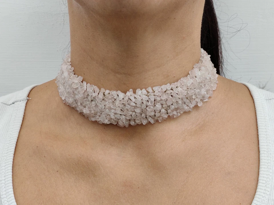 Collier Femme Or Jaune 18 Carats Colletto Quartz Rose Fait En Italie - Photo 2/4