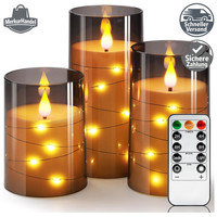 Flackernde Flammenlose Kerzen Mit Lichterkette LED Grau 3Er-Set