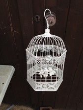 Vintage White Hexagonal Iron Bird Cage Shabby Chic Garden Decor Planter Pot 30cm