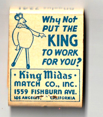 KING MIDAS Match Company Los Angeles Advertisement Match Book SCARCE Item