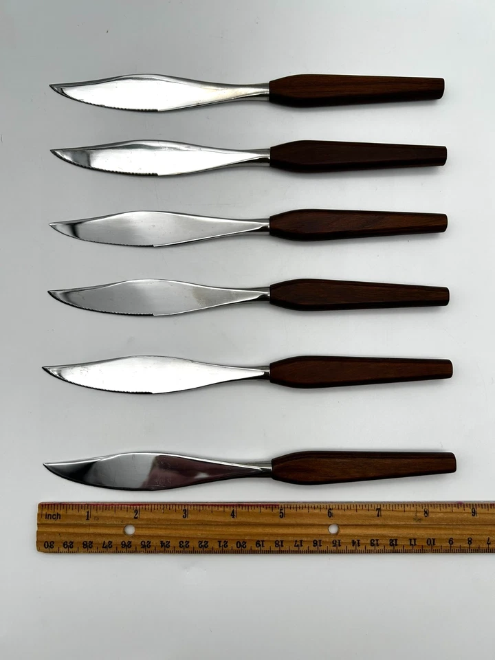 Juego de 6 cuchillos para carne vintage Town & Country Fleetwood asas de madera Washington Forge Foto 2 de 4