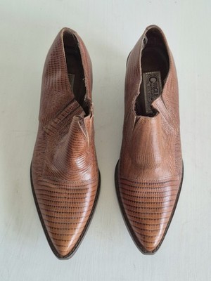 CIRCLE S BRAND Womens Lizard Textured Cognac Leather Ankle Boots Shoes Sz 8 M/39