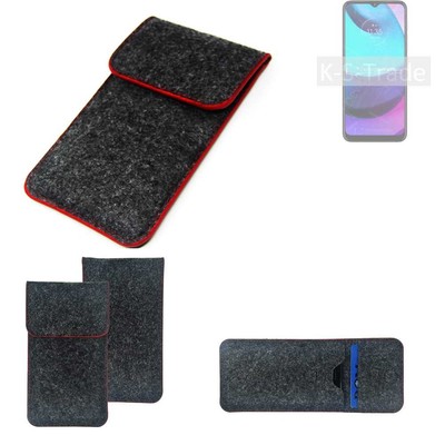 Filz Hülle für Motorola Moto E20 dunkelgrau roter Rand Case Tasche Schutz Hül