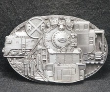 XC09149 NOS VINTAGE 1986  TRAIN ENGINES  RAILROAD MENS PEWTER BELT BUCKLE