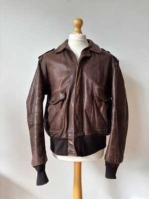 Schott NYC A2 Leather Flight Jacket Brown Bomber USA Vintage Size 46 XL
