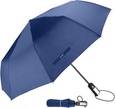 Travel Umbrella Windproof with 46 Inches Large Canopy 10 Reinforced Fiberglass R