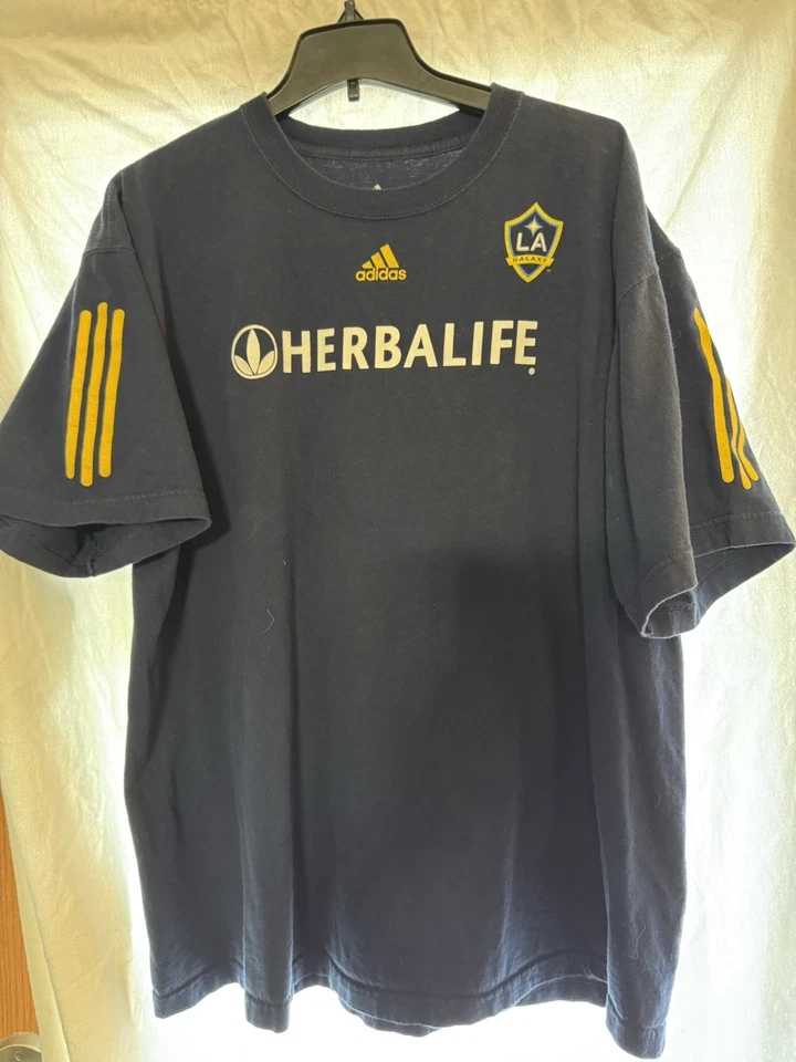Men’s Size XL - Adidas LA Galaxy Herbalife David Beckham Tshirt Navy - Image 2 of 4