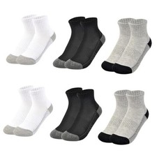 Boys Crew Socks Athletic Half Cushioned 7-10 Years Grey/Black/White 6 Pack