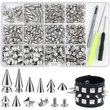 402 Pcs Punk Studs for Clothing, 9 Sizes 02 402 Multi Silver