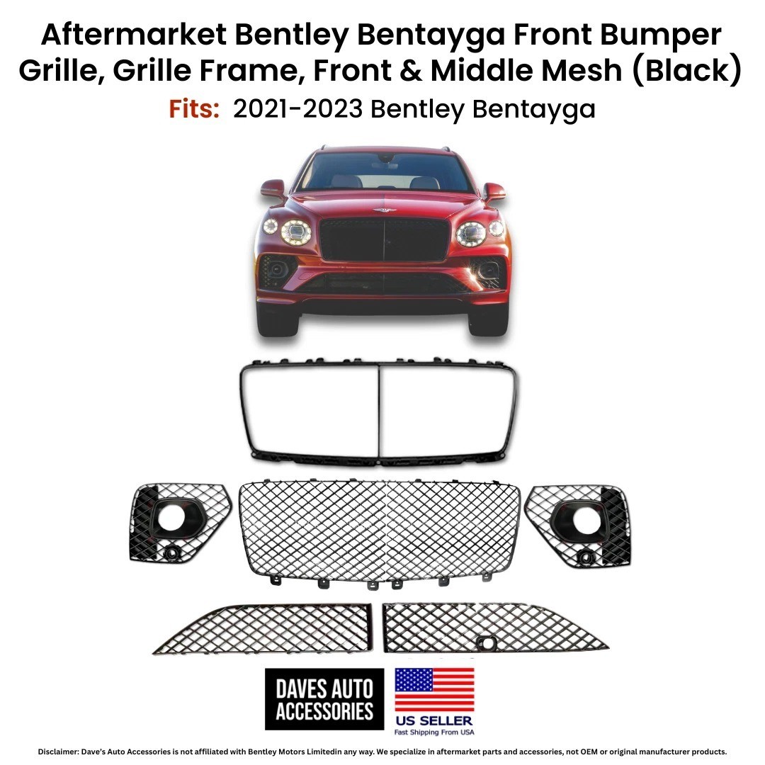 Bentley Bentayga 2021-2023 Front Grille Set Gloss Black ACC Ready
