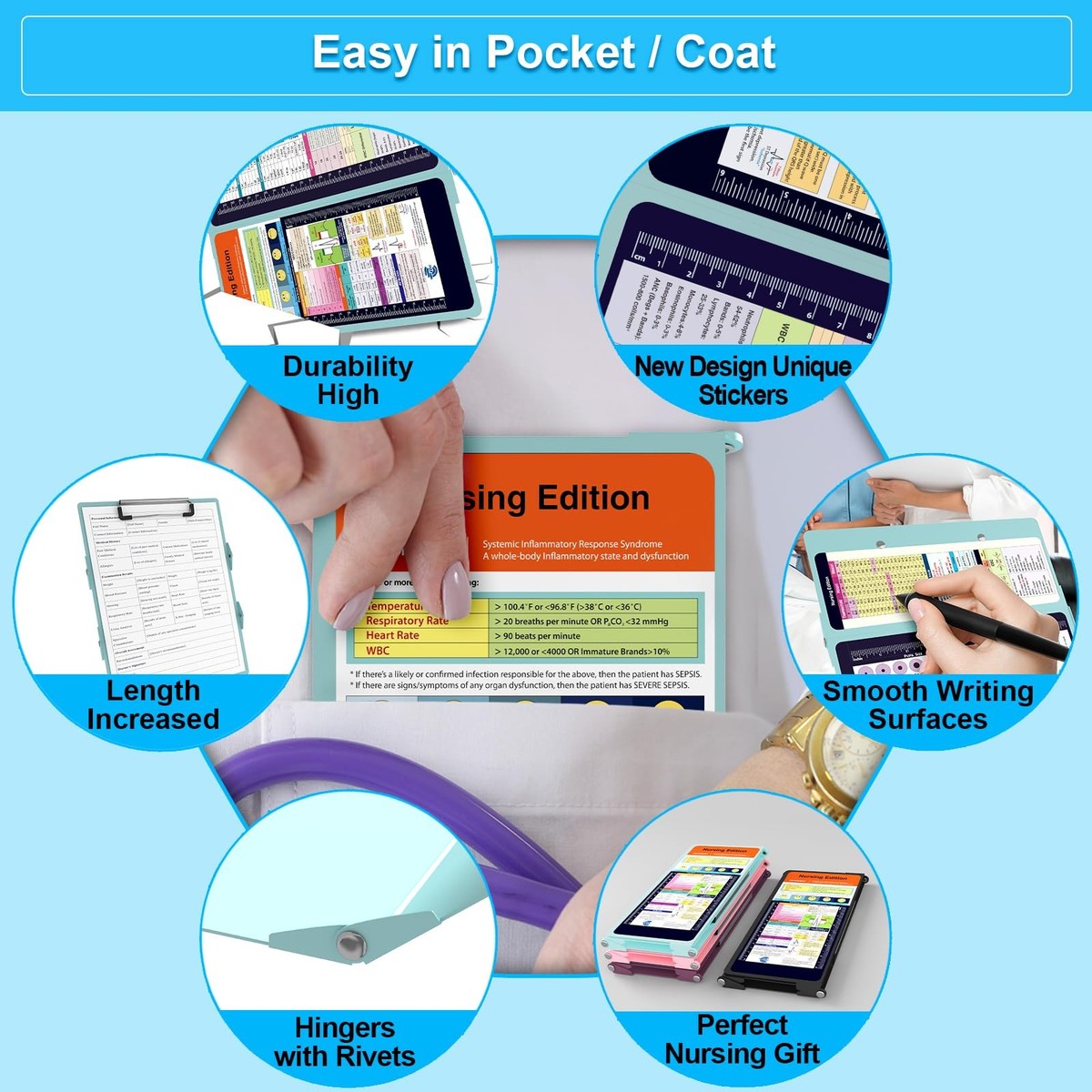 Nursing Clipboard Foldable Pocket Size-Nursing Edition Cheat