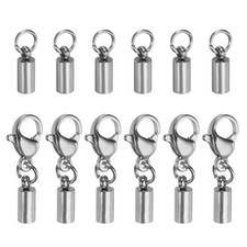 6pcs Cord End Cap 2.5mm ID Lobster Claw Clasp Stainless Steel Silver Tone
