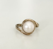 Vintage 925 Sterling Silver Genuine Pearl Stone Ring Size 5