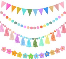 4 Pcs Rainbow Tassel Garland Colorful Pom Pom Garland 9.8 Feet Boho Felt