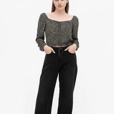 HYFVE Chiffon Cropped Long Sleeve Front Tie Animal Print Blouse Size Small