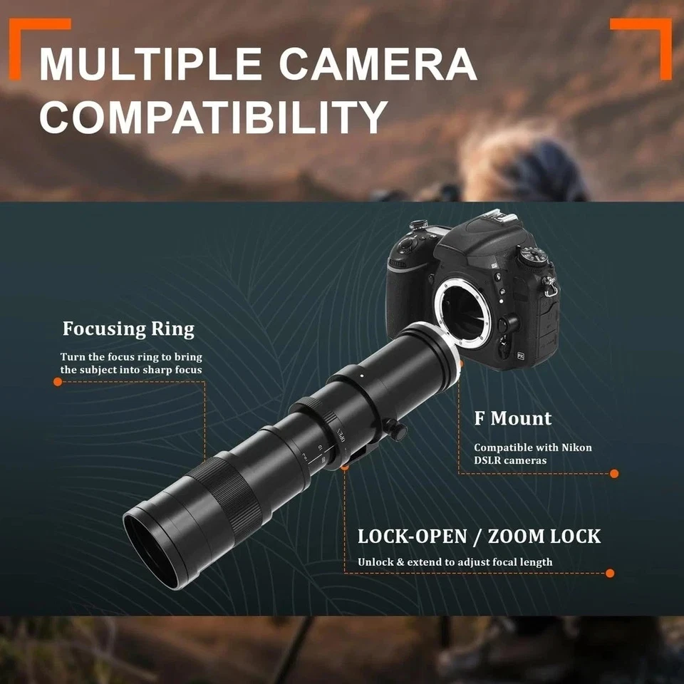 Nikon F Lens 420-800mm MF Zoom Telephoto for DSLR D850 D750 D3500 D5500 D7100 - Image 3 of 4